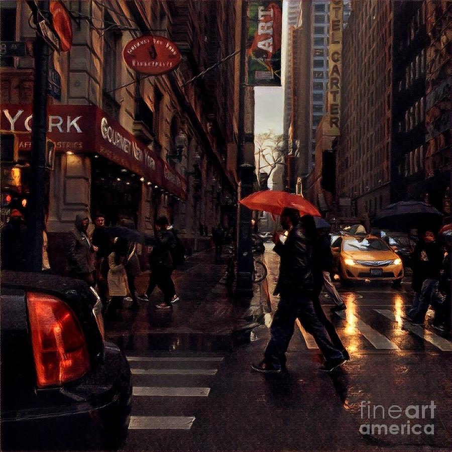 Jazz in Red and Yellow - New York in the Rain Photograph by Miriam Danar