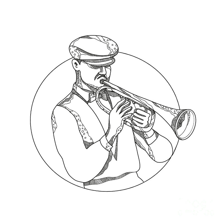 Jazz Musician Playing Trumpet Doodle Art Digital Art