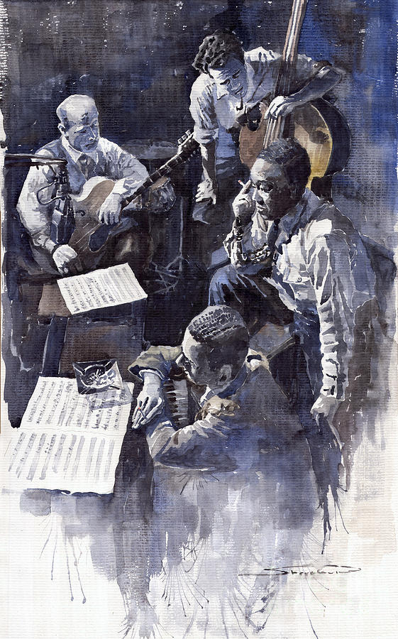 Jazz Painting - Jazz Parker Tristano Bauer Safransky RCA studio NY 1949 by Yuriy Shevchuk