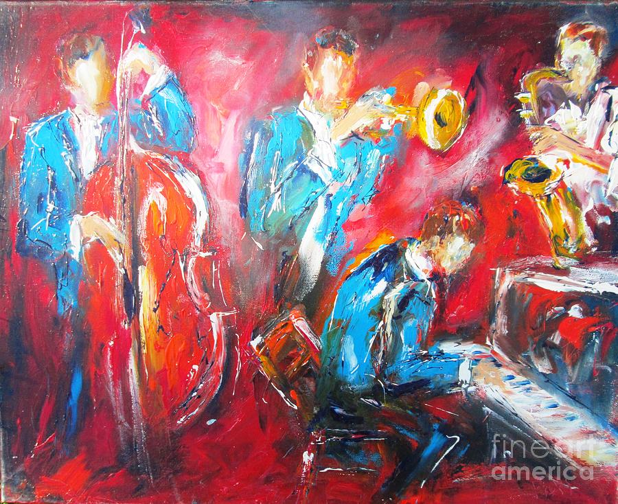 Jazz quartet art prints Painting by Mary Cahalan Lee - aka PIXI