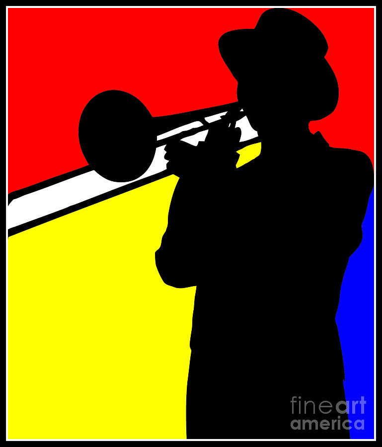Jazz trombone player Mondrian colors Digital Art by Heidi De Leeuw