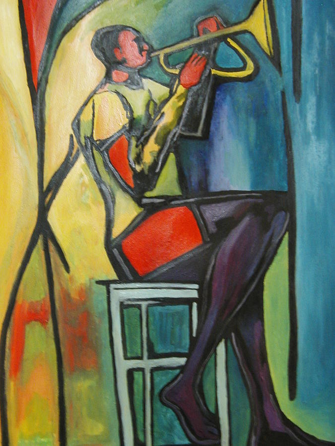 Abstract Painting - Jazz Trumpet Player by Angelo Thomas