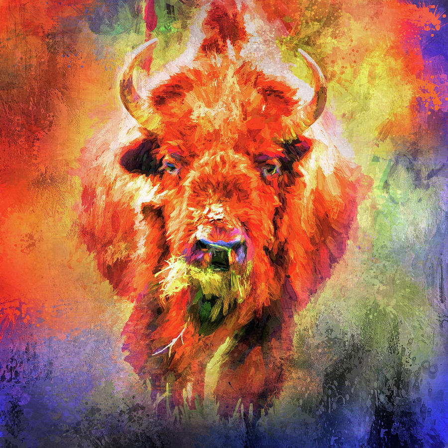 Abstract Mixed Media - Jazzy Buffalo Colorful Animal Art by Jai Johnson by Jai Johnson