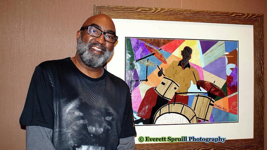 Jazzy Drummer - framed Mixed Media by Everett Spruill