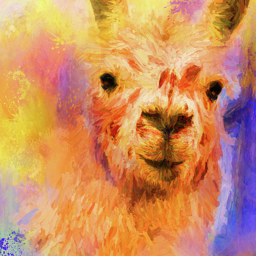 Abstract Mixed Media - Jazzy Llama Colorful Animal Art by Jai Johnson by Jai Johnson
