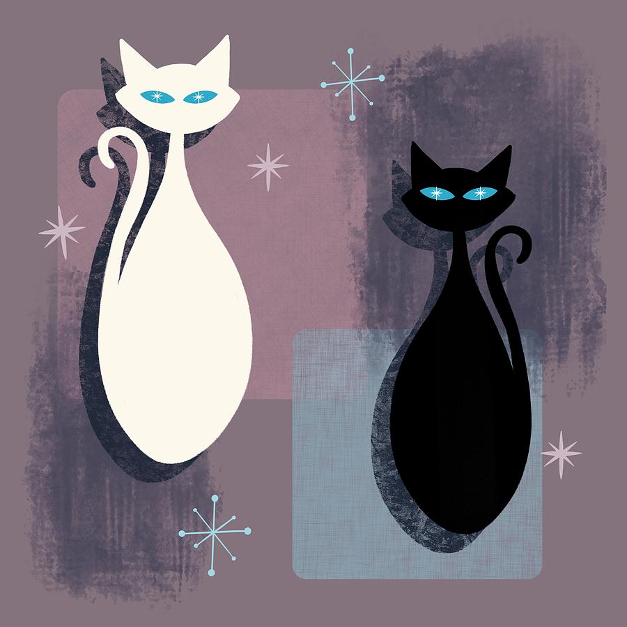 Jazzy Midcentury Modern Black And White Abstract Cats Painting by ...