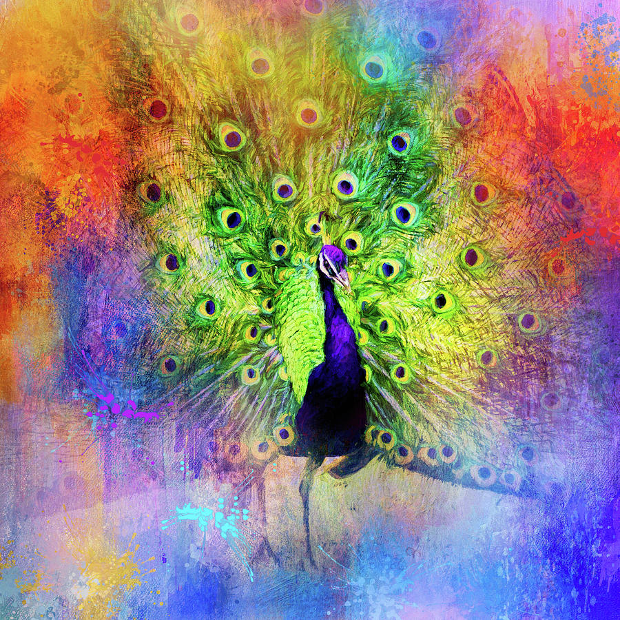 Abstract Mixed Media - Jazzy Peacock Colorful Bird Art by Jai Johnson by Jai Johnson