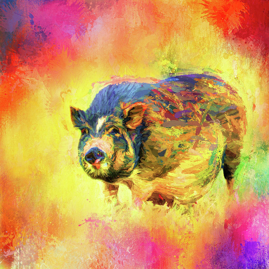 Jazzy Pig Colorful Animal Art by Jai Johnson Mixed Media by Jai Johnson