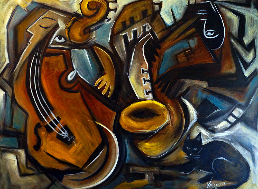 Jazz Painting - Black Cat Jazzz by Valerie Vescovi