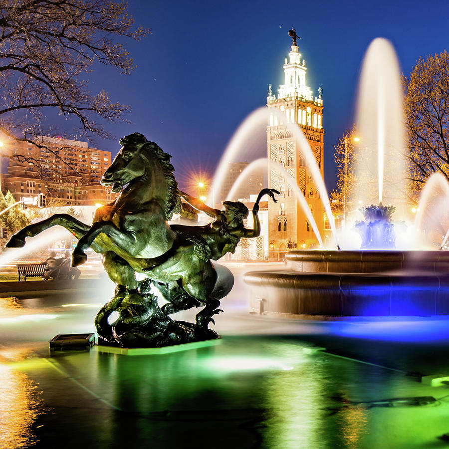 J.c. Nichols Fountain And Statues - Square Format Photograph