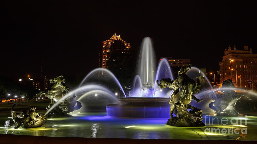J.C. Nichols Fountain at Night 3 Photograph by Dennis Hedberg