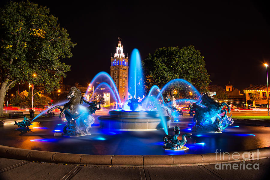 J. C. Nichols Fountain in Royal Blue II Photograph by Jean Hutchison