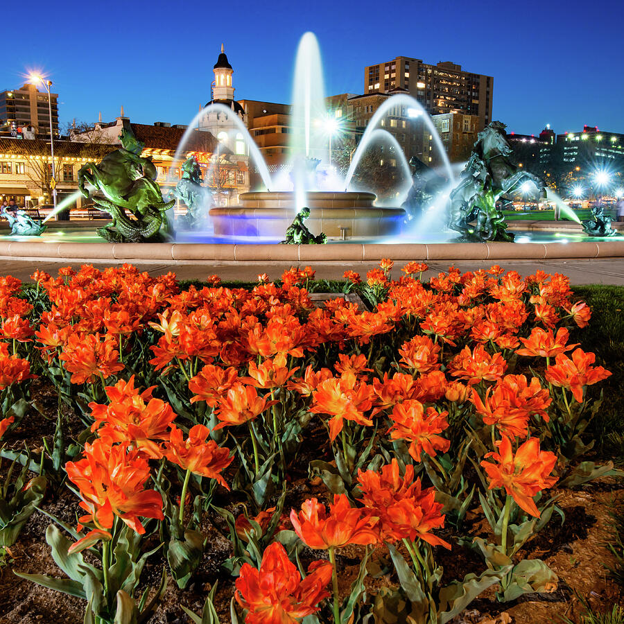 Kansas City Photograph - JC Nichols Fountain in Spring - Square Format  by Gregory Ballos
