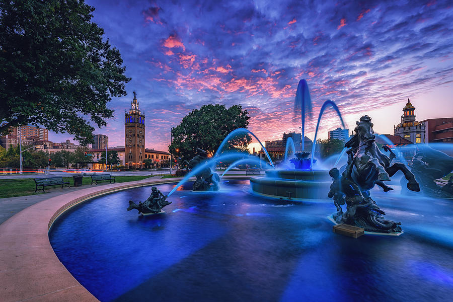 JC Nichols Fountain - Royal Blue Photograph by Jonathan Tasler