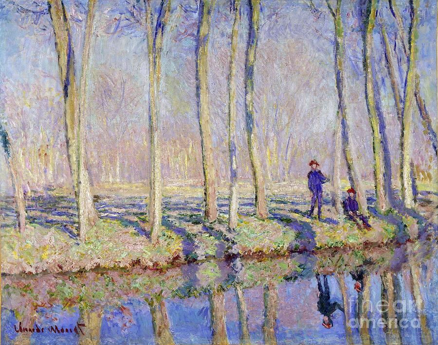 Jean Pierre Hoschede and Michel Monet on the Bank of the Epte by Monet Painting by Claude Monet