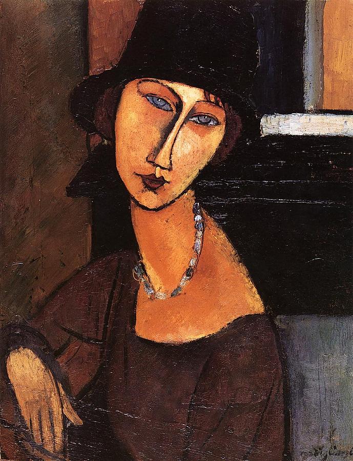 Jeanne Hebuterne With Hat And Necklace Painting by Amedeo Modigliani