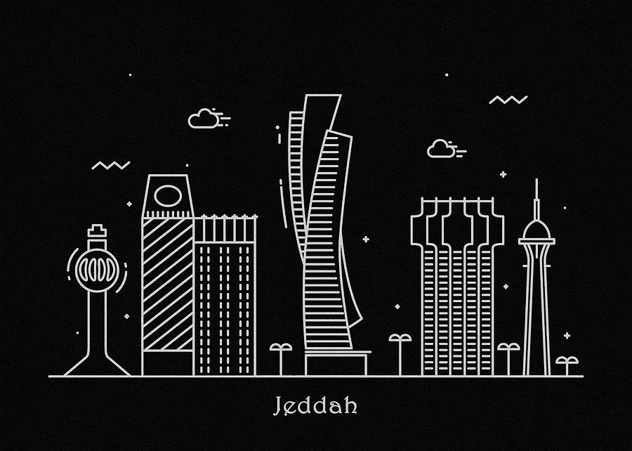 Jeddah Skyline Travel Poster Drawing by Inspirowl Design