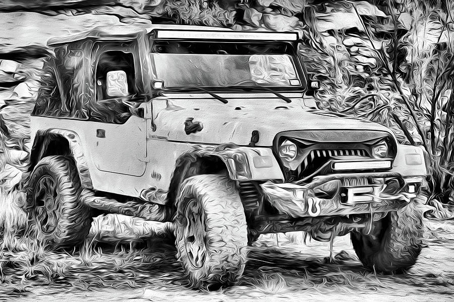Car Photograph - Jeep Life Black and White by JC Findley