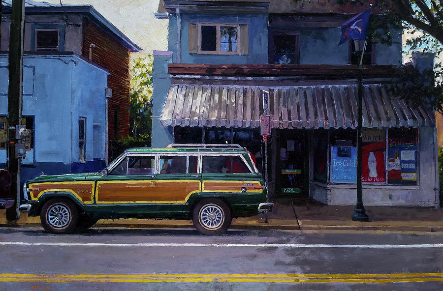 Car Painting - Jeep Wagoneer near Blue Moon by Edward Thomas