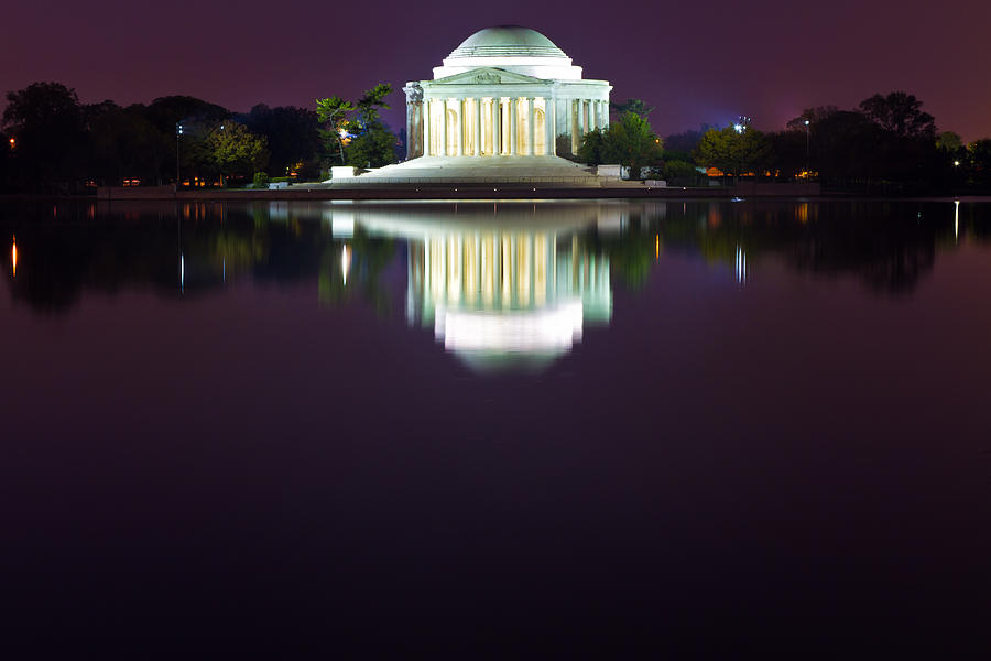 Architecture Photograph - Jefferson Memorial Across The Pond at Night 4 by Val Black Russian Tourchin