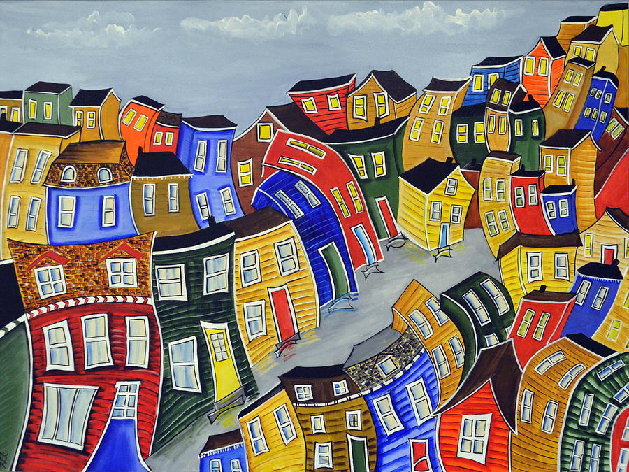 Jelly Bean Village Painting by Heather Lovat-Fraser