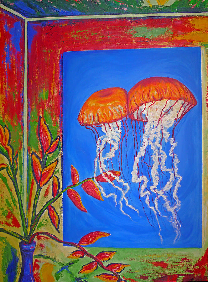 Jellyfish With Flowers Painting by Ericka Herazo