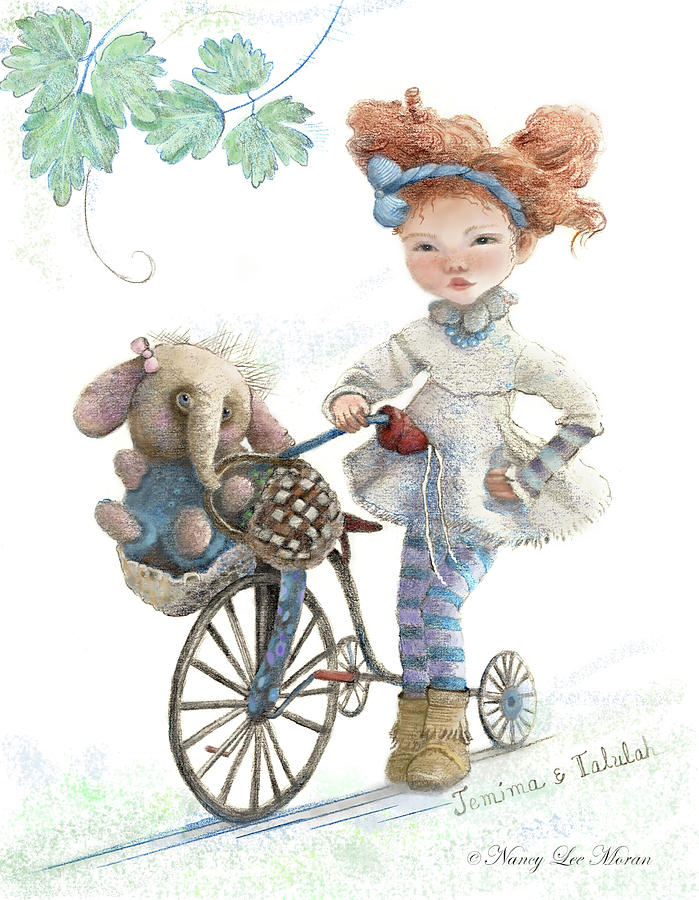 Jemima Starling and Her Elephant Friend Drawing by Nancy Lee Moran