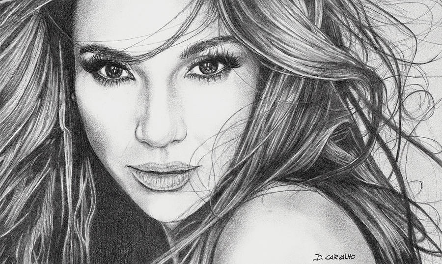 Portrait Drawing - Jennifer Lopez by Daniel Carvalho