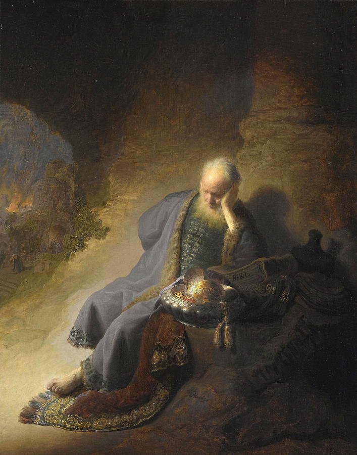 Fantasy Painting - Jeremiah Lamenting The Destruction Of Jerusalem, 1630 by Rembrandt