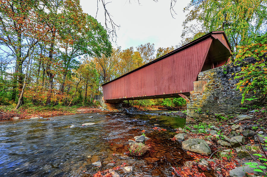 Jericho Covered Bridge in Maryland during Autumn Photograph by Patrick Wolf