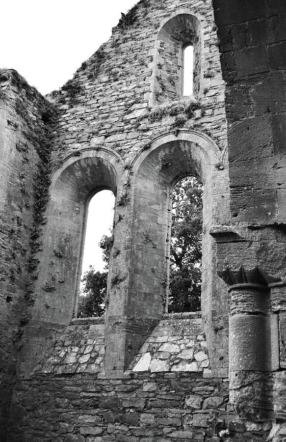 Jerpoint Abbey Gothic and Romanesque Architectural Details County Kilkenny Ireland Black and White Photograph by Shawn OBrien