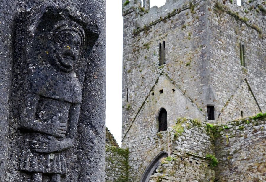 Jerpoint Abbey Tower and Irish Monk Stone Carving County Kilkenny Ireland Photograph by Shawn OBrien