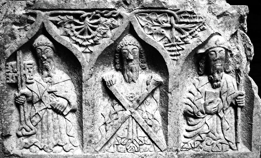 Jerpoint Abbey Weepers Saints Peter Andrew and James County Kilkenny Ireland Black and White Photograph by Shawn OBrien