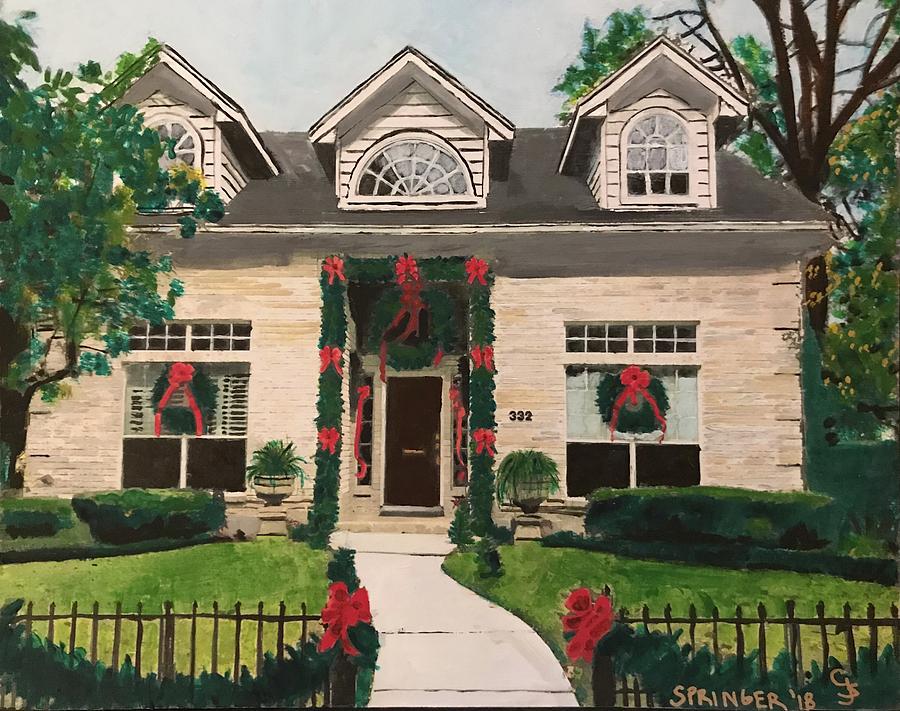 Jerry and Rogers house decorated for Christmas Painting by Gary Springer