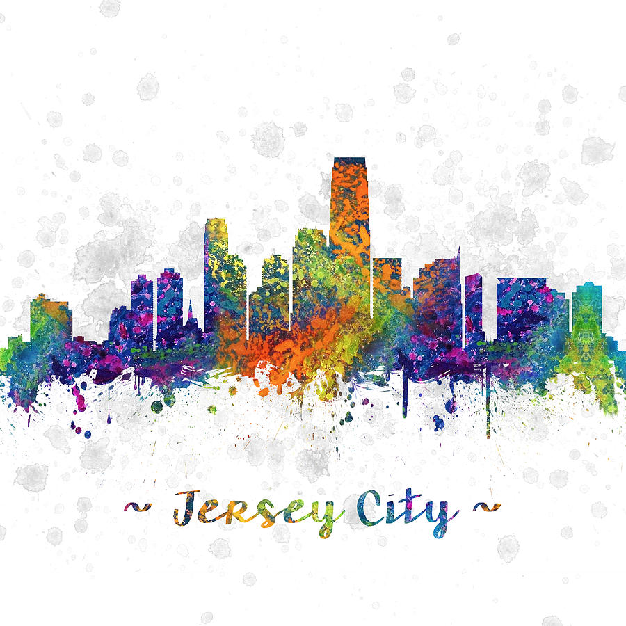 Jersey City Digital Art - Jersey City New Jersey Skyline color 03SQ by Aged Pixel