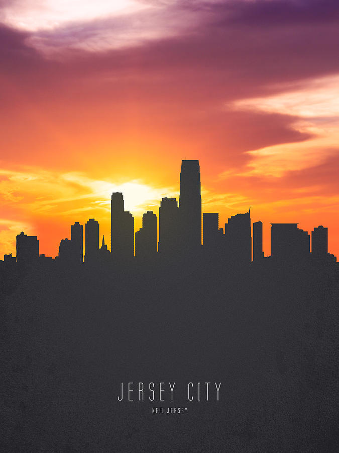 Jersey City New Jersey Sunset Skyline 01 Painting