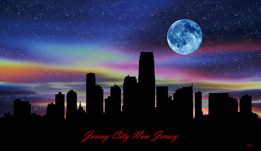 Jersey City New Jersey Twilight Skyline Digital Art by Gregory Murray