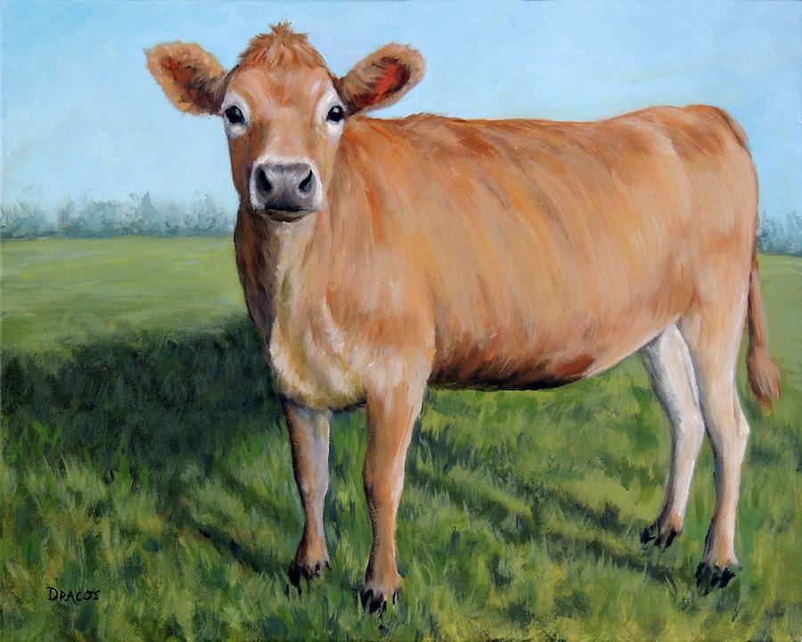 Cow Painting - Jersey Cow Standing in Field by Dottie Dracos