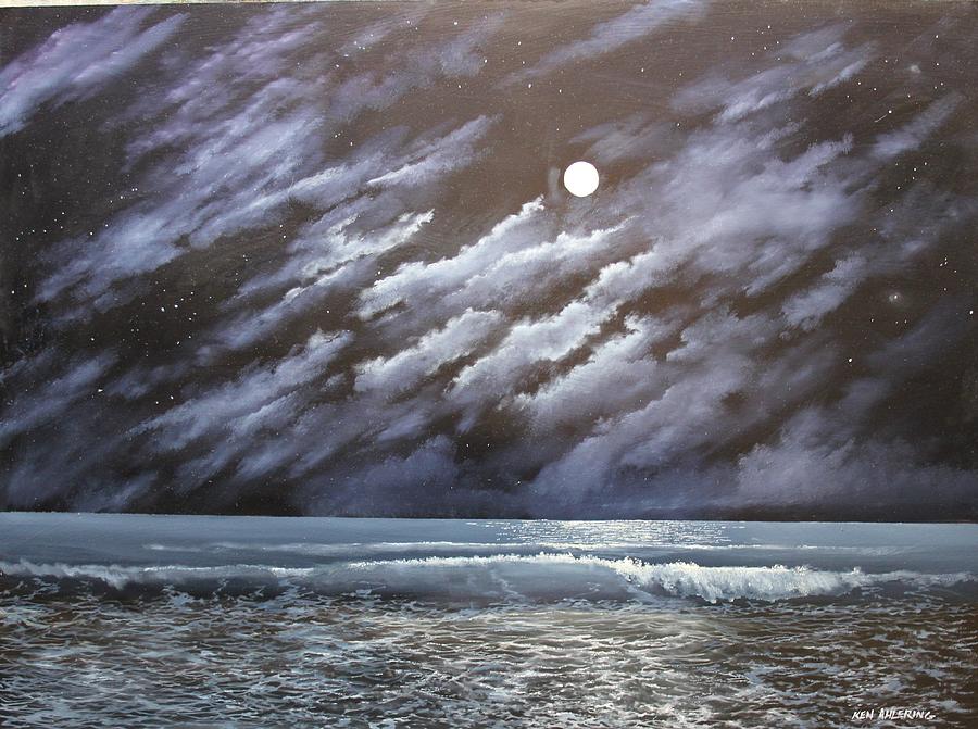 Jersey Shore Moon Painting by Ken Ahlering
