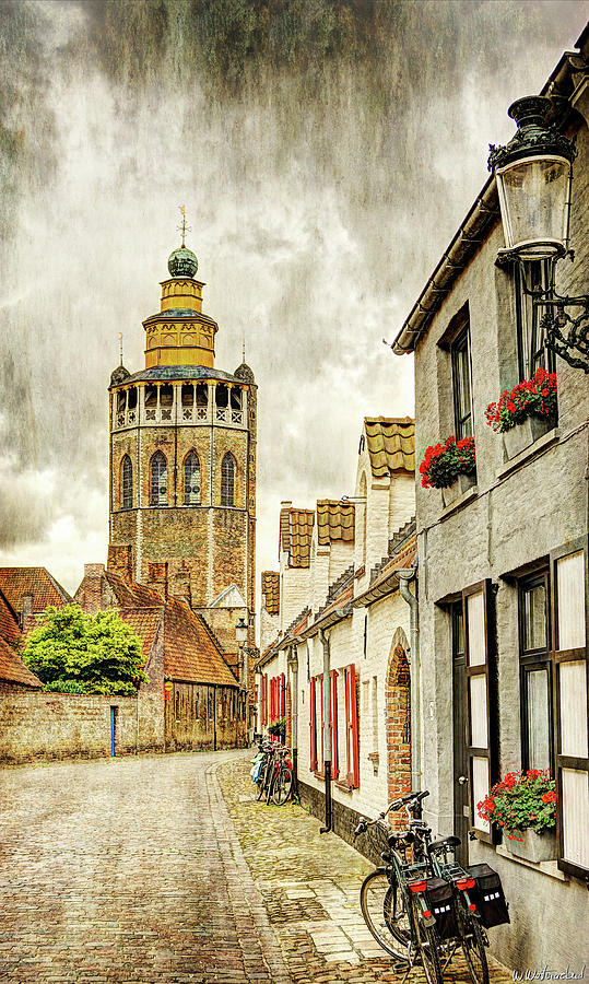 Jerusalem Church tower from a side street in Bruges - Vintage Photograph by Weston Westmoreland