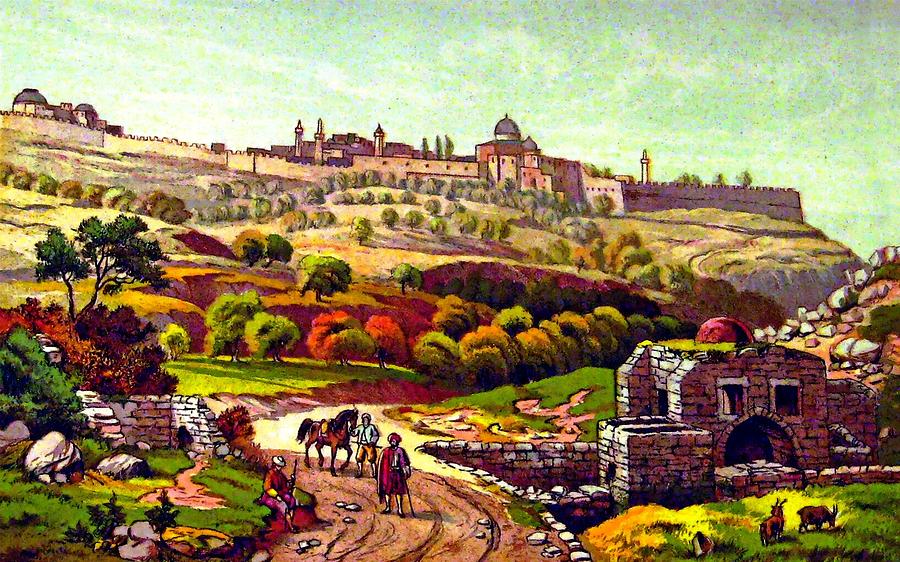 Jerusalem from Job Well Painting by Munir Alawi