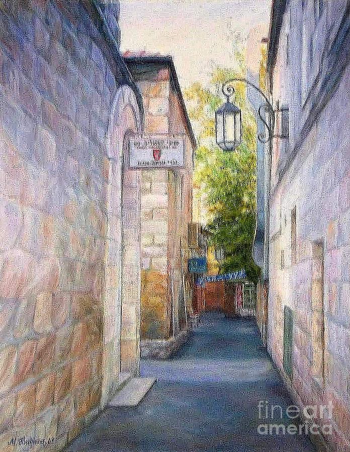 Lamp Painting - Jerusalem lane by Maya Bukhina
