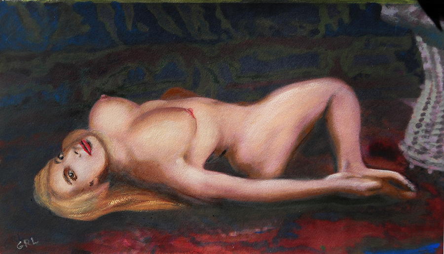 Nude Painting - Jess Reclining Original Fine Art Nude Multimedia Painting by G Linsenmayer