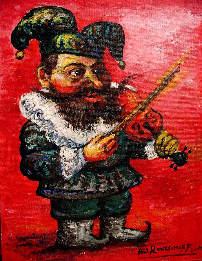 Jester With Violin Painting by Ari Roussimoff
