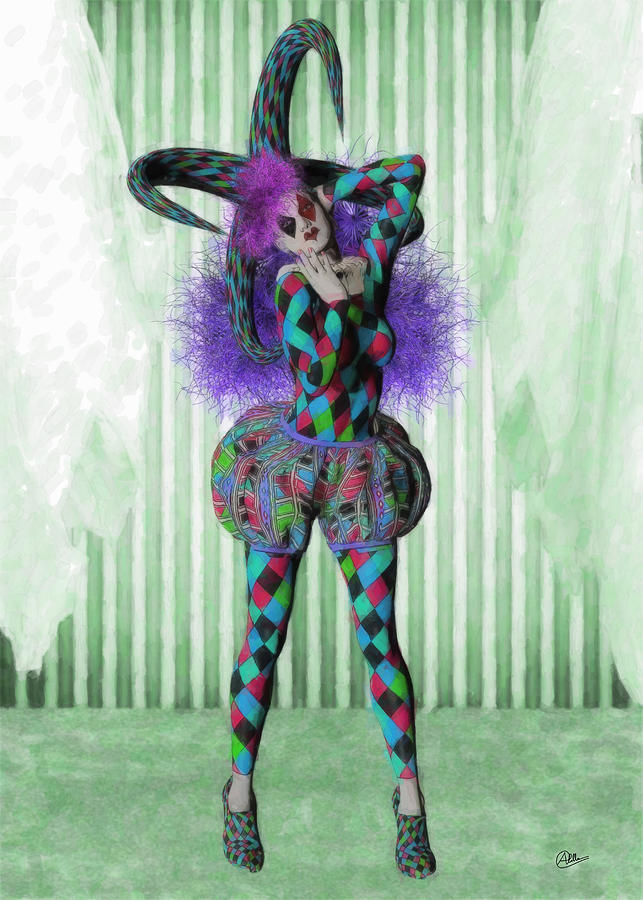 Jester Digital Art - Jester woman green by Quim Abella