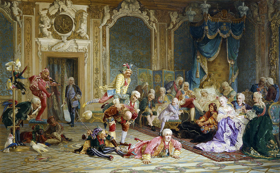 Jesters at the Court of Empress Anna Painting by Valery Ivanovich Jacobi
