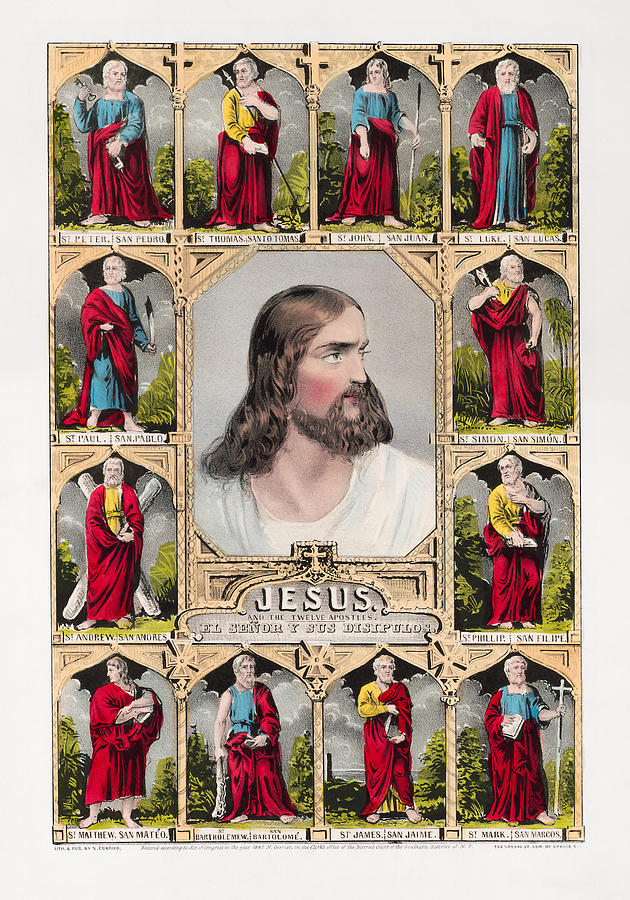 Jesus and the Twelve Apostles - Vintage Currier and Ives Print Painting by War Is Hell Store