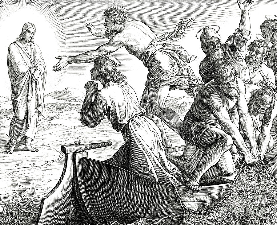 Fish Drawing - Jesus appearing to his disciples by Julius Schnorr von Carolsfeld
