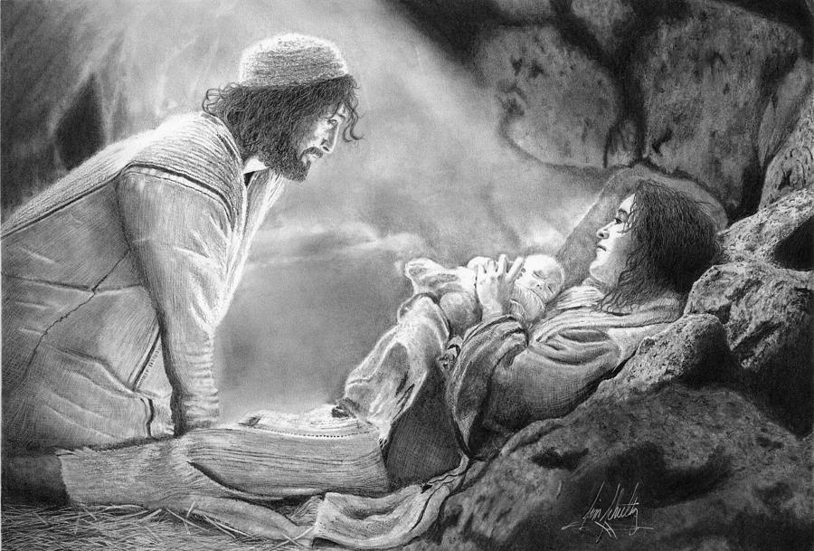 Jesus Birth Drawing Drawing by James Schultz