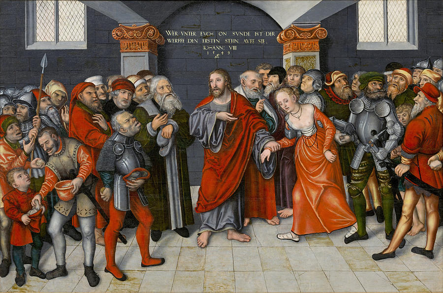 Jesus Christ and the Woman taken in Adultery Painting by Workshop of Lucas Cranach the Younger